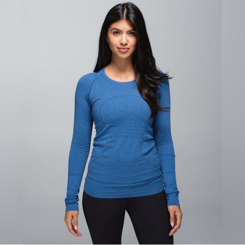 Lululemon Run Swiftly Tech Long Sleeve CrewTonka Stripe Heathered Blue